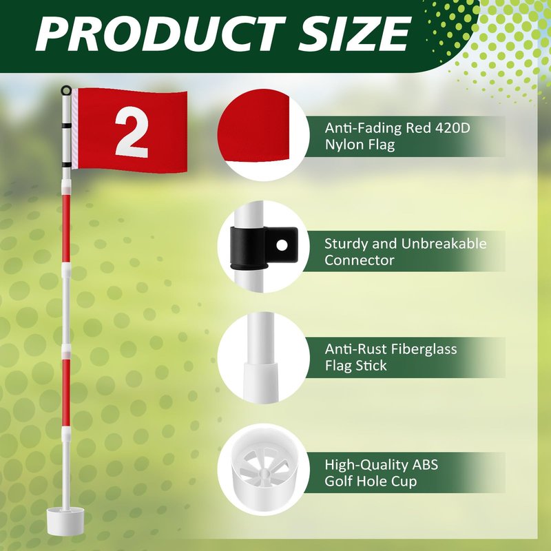 Threehoney Golf Flagstick 6ft, Golf Pin Flag Hole Cup Set Putting Green Flags and Poles Numbered Golf Flags for Driving Range Backyard, Portable 5 Section Design for Golf Practice, Gift Idea(3 Pack)