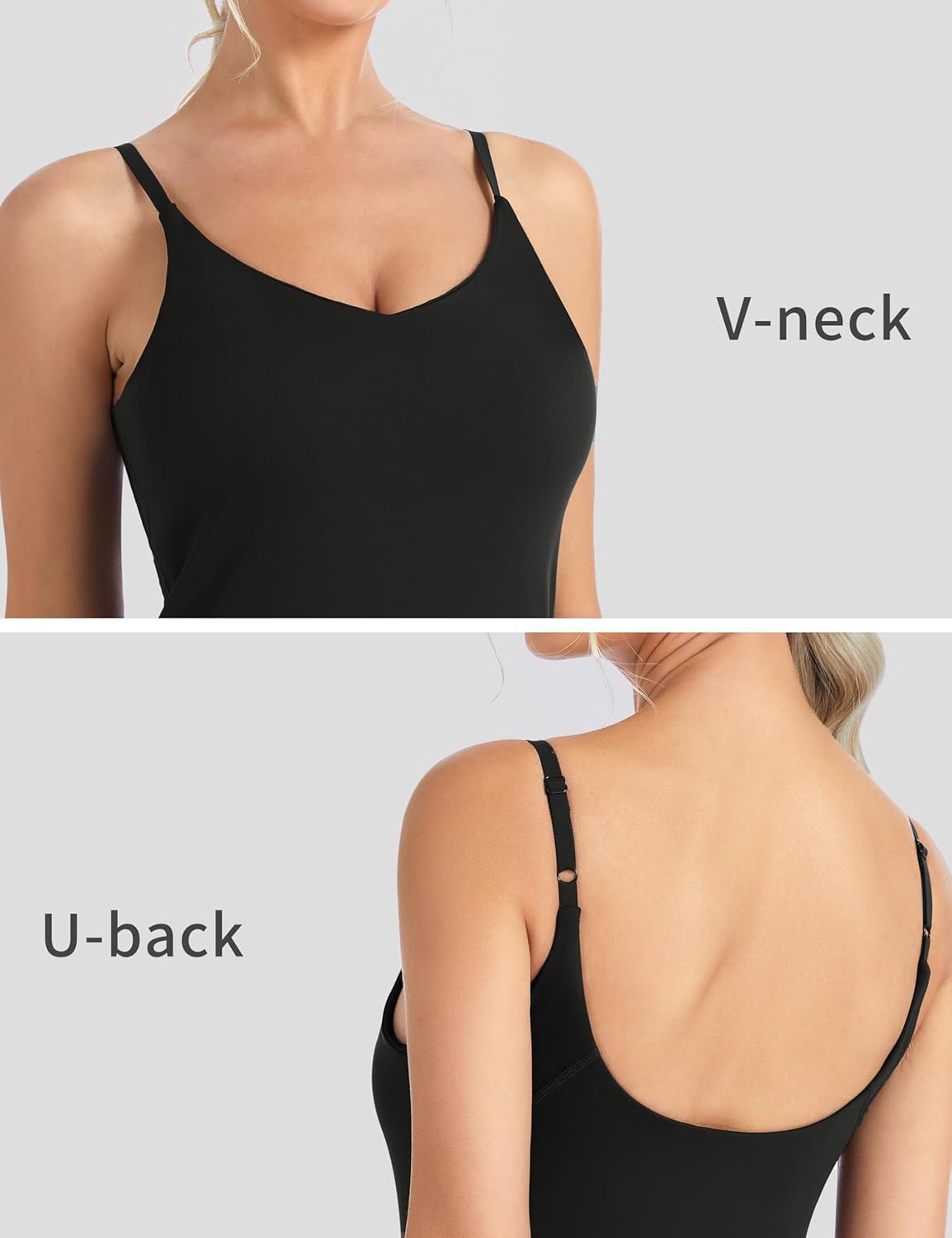 The Gym People Longline V Neck Sports Bra - Adjustable Spaghetti Straps & Removable Pads | Yoga Cami Top