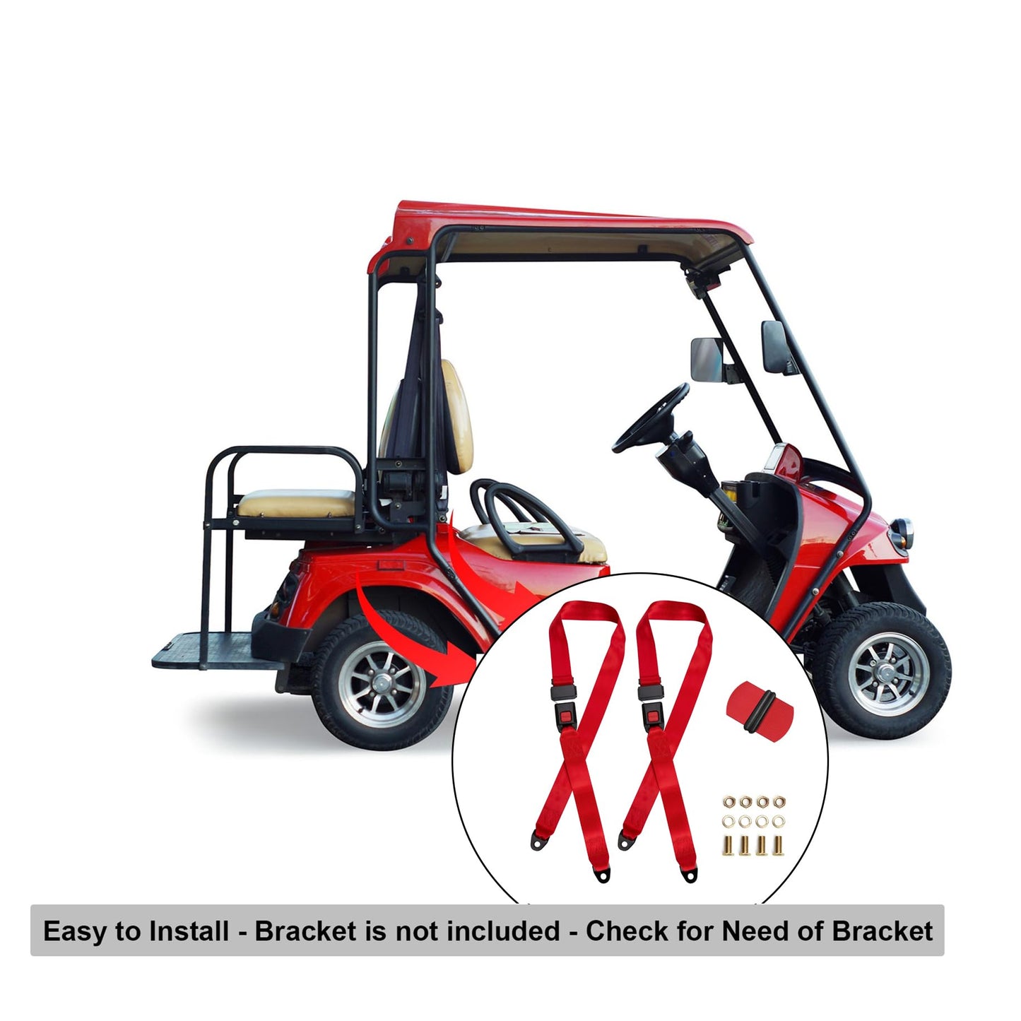 ROSSROLLA Red Color Golf Cart Seat Belt Kit Set of 2, Fits Most Golf Carts, EZGO, Yamaha, UTV, Front/Rear Seatbets, Universal, 2 Pack