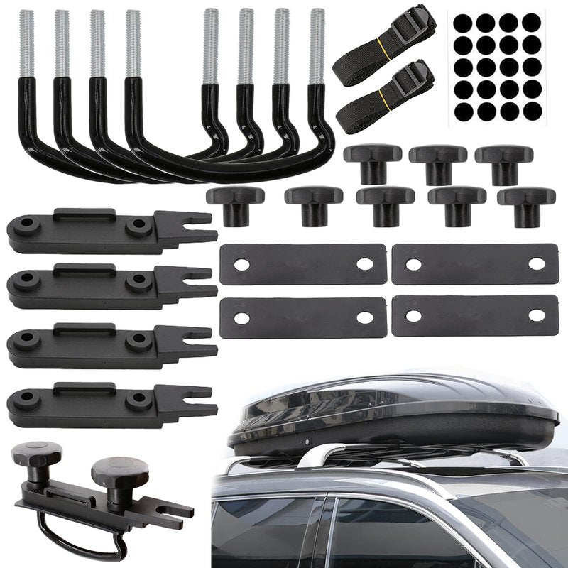 Bledtax 4 PCS Roof Box U-Bolt Clamps Universal Stainless Steel Inner Width 85mm/3.35in Rooftop Cargo Carrier Rack Bolts with 8 Lock Nuts, 2 Strap Car Van Mounting Fitting Kit