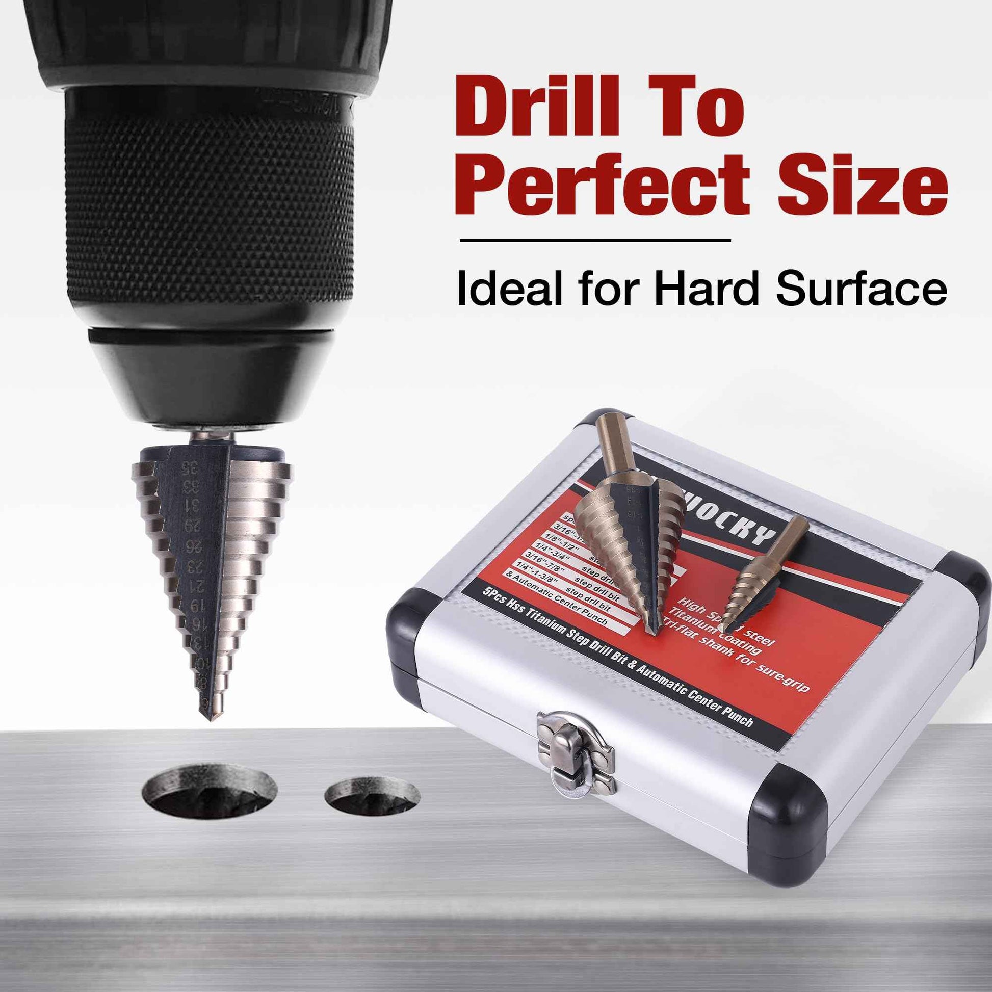 Witwocky Step Drill Bits, 5PCS (44 Sizes) Metric HSS Step Unibit Drill Bit Set with Aluminum Case, Double Cutting Blades, High-Speed Steel, Multiple Hole Stepped Up Bits for DIY Lovers