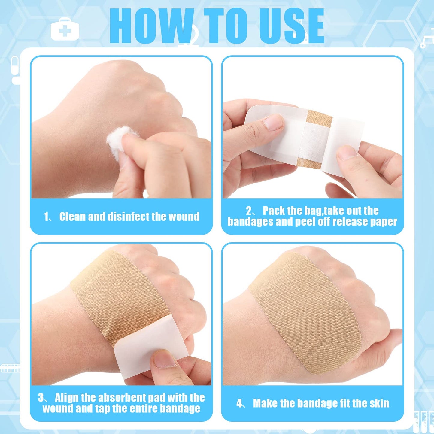 Sinmoe 100 Pcs Large Big Flexible Adhesive Bandages Wound Care Latex Free Fabric PE Bandages for Care and Protect Wounds, 2 x 4 Inch(Brown)