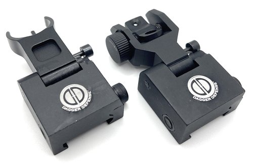 Dagger Defense- BUIS Classic Style flip up Iron Sights for Back up Optic Solutions (Crescent, Black)