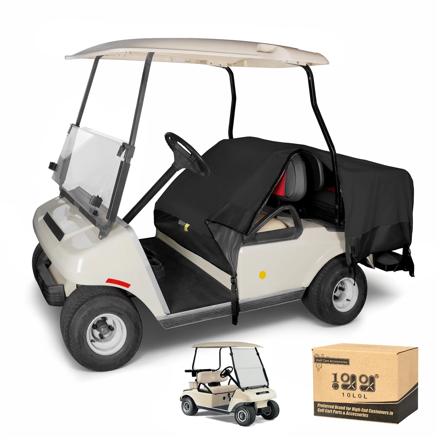 10L0L Universal Golf Cart Seat Covers 4-Passenger, Waterproof Dustproof UV Resistant, Heavy-Duty All-Weather Protection for Club Car EZGO Yamaha and Most Golf Carts (All Black)