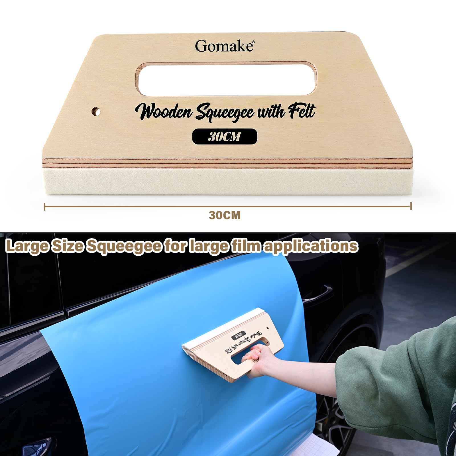 Gomake Wallpaper Smoothing Tool Large Wooden Squeegee with Felt for Large Film Application,Floor Graphics Installing,Doors and Windows Decal Applications