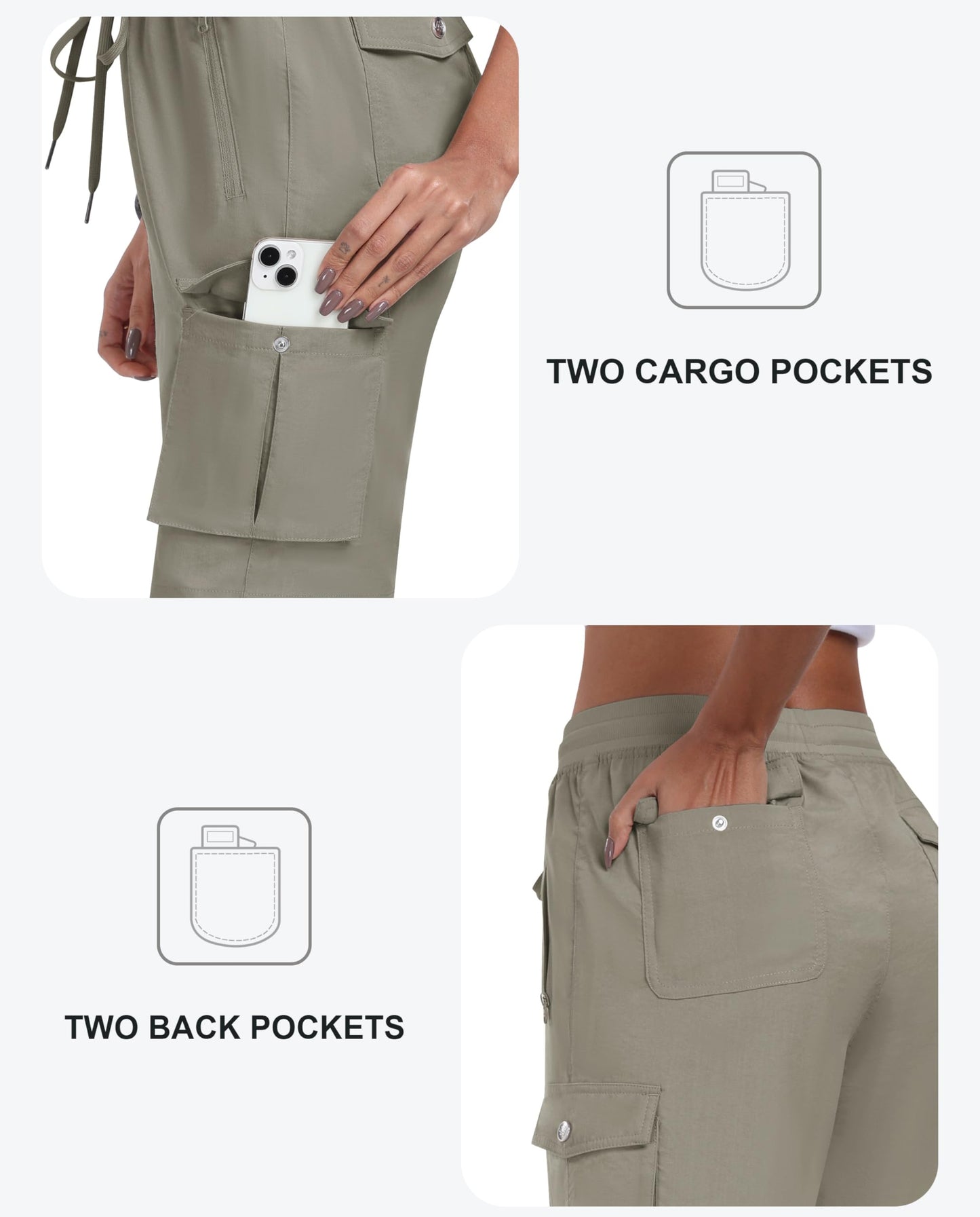 MoFiz Womens Shorts with Pockets Loose Fit Casual Cargo Shorts Lightweight Ladies Hiking Shorts Grey Khaki XL