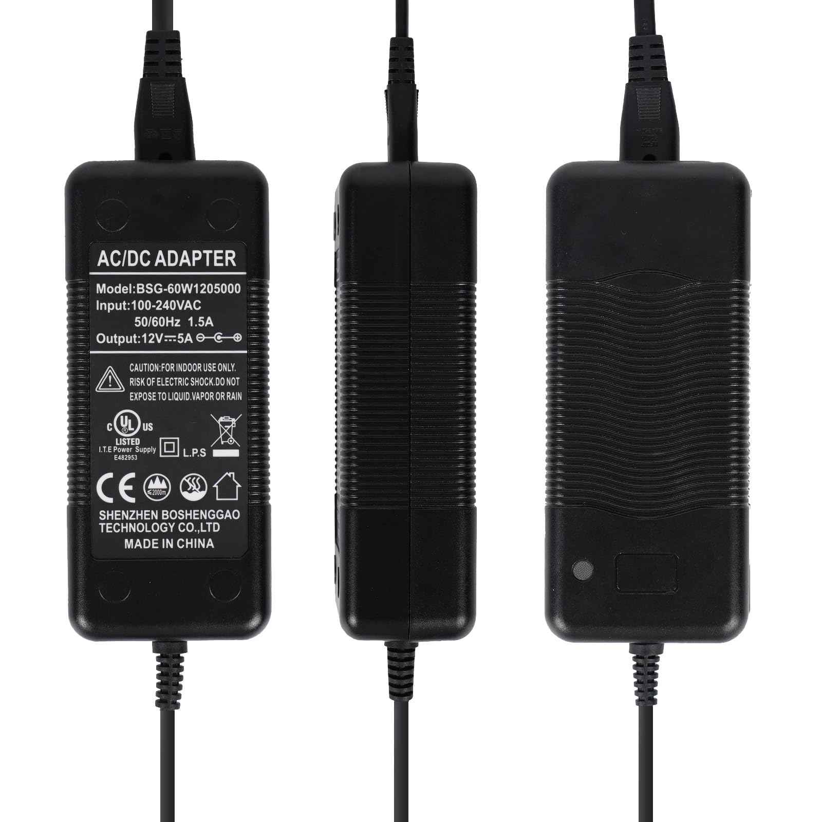 HappyBird Lighting Universal 5 Amp 12V Power Supply Adapter - AC 100-240V to 12V - 5.5 x 2.1mm Output Jack for LED Strips, CCTV Cameras, Light Bars