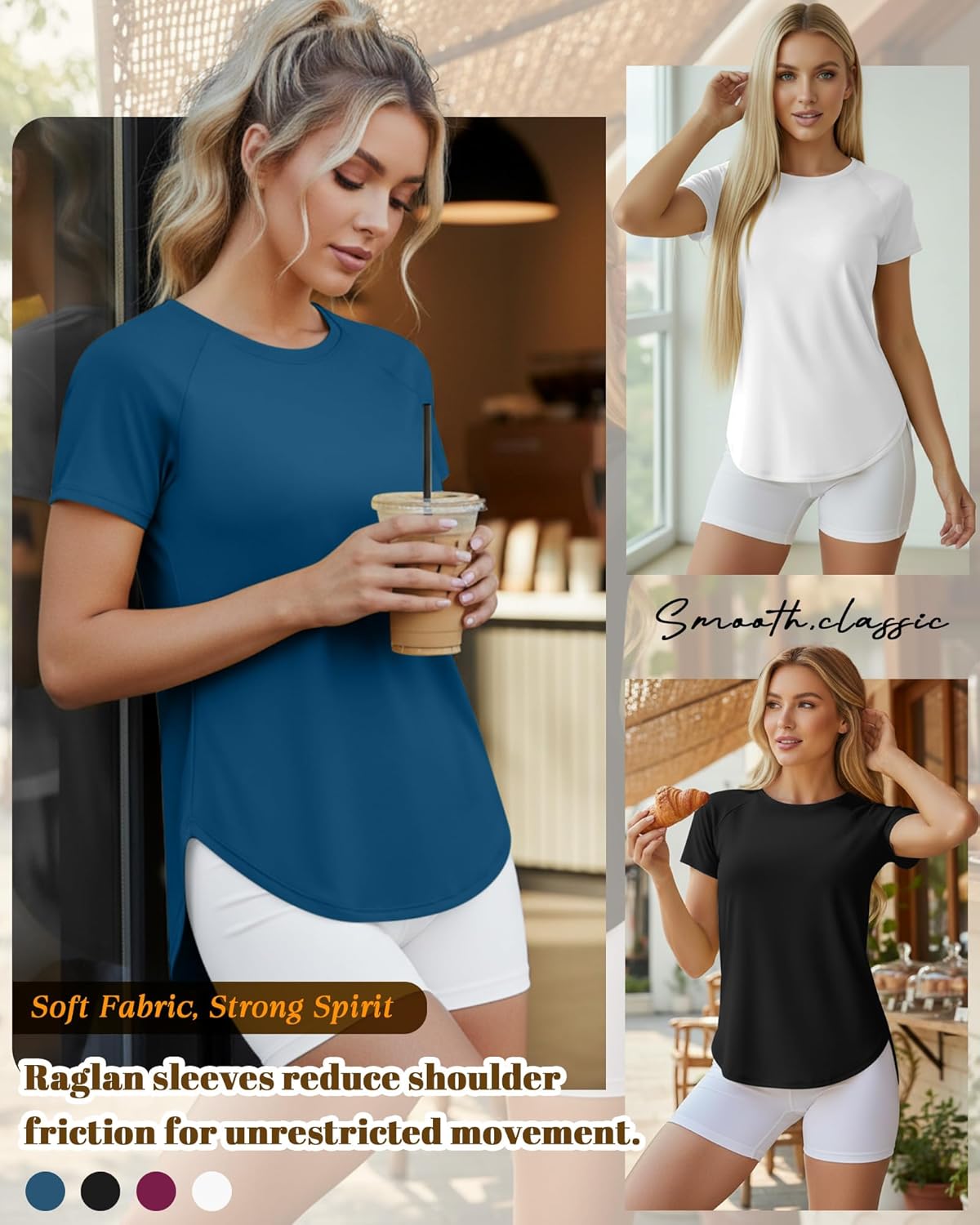 Oakgarden Women's Workout Tops - UV Protection, Quick Dry, Short Sleeve Athletic Shirts | 4 Pack