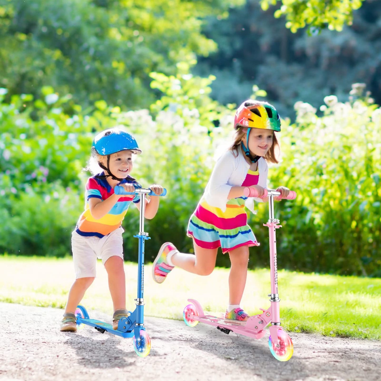 Scooter for Kids Ages 3-10 - Kids Kick Scooters with Led Light Up Wheels & 3 Levels Adjustable Handlebar, Lightweight Foldable 2 Wheel Girly Pink Scooter, Christmas Birthday Gifts for Girls Boys.