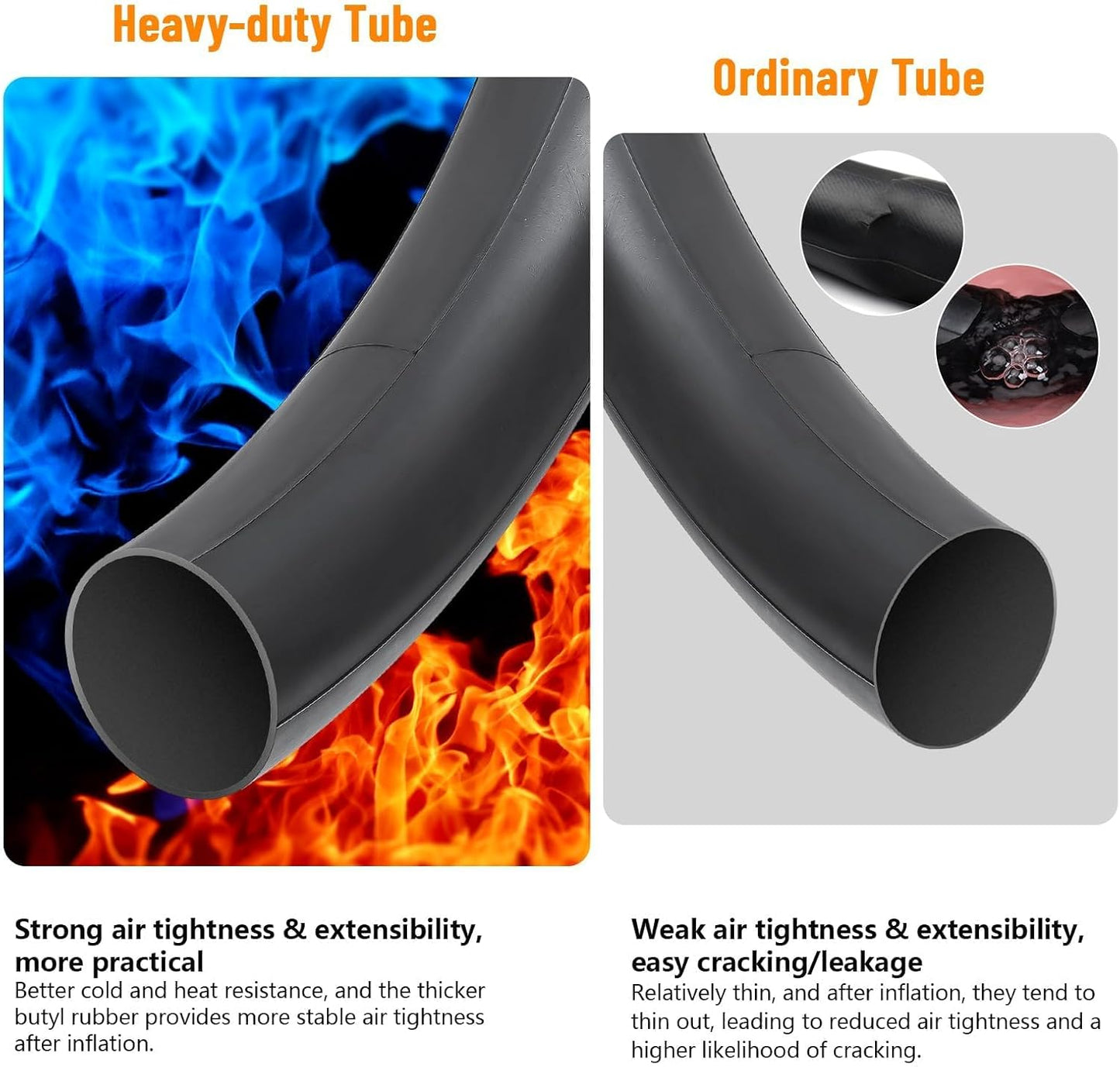 YUNSCM Heavy Duty Fat Bike Tire Tubes - 24" Butyl Rubber Inner Tubes with AV32mm Schrader Valve | 2-Pack