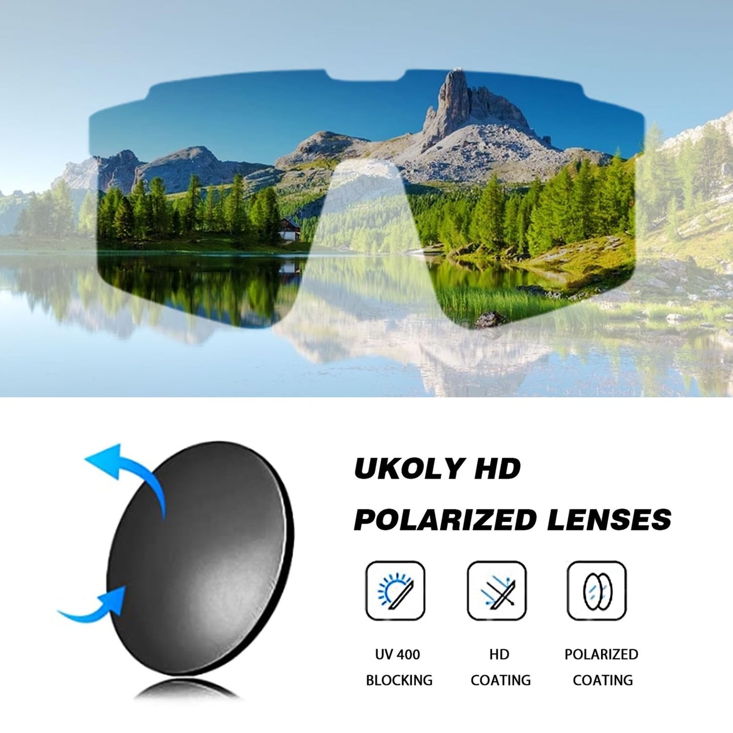 Ukoly Cycling Sunglasses for Men & Women - 3 Interchangeable Lenses, Polarized Sports Sunglasses, Baseball Style - 550 Set WR
