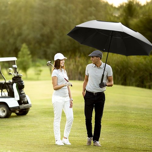 G4Free Vented UV Golf/Beach Umbrella 68" Arc, Auto Open Oversize Extra Large Windproof Sun Shade Rain Umbrellas(Silver/Black)