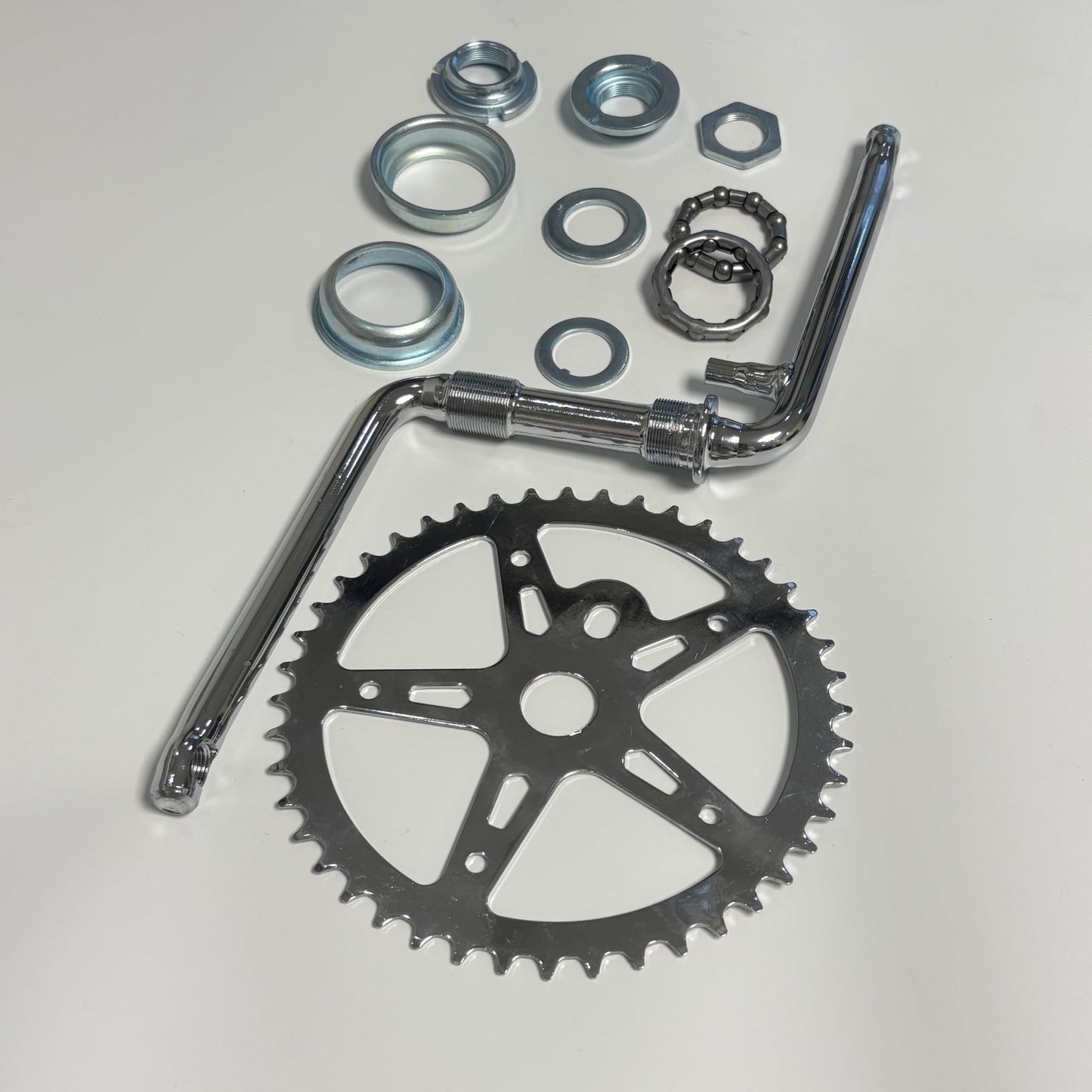 XYAUTO 2” Cup Bike Bottom Wide Pedal Crank Kit 44T Sprocket 165mm Crank Arm, One-Piece Bicycle Crank Kit for Bicycle/Motorized Bicycle (Silver)