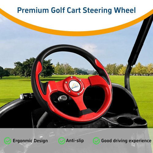 MIXOPOLY 12.5" Universal Golf Cart Steering Wheel fits Club Car DS/Precedent/Onward/Tempo, Yamaha, and EZGO TXT/RXV Golf Cart, Anti-slip and good grip (Red)