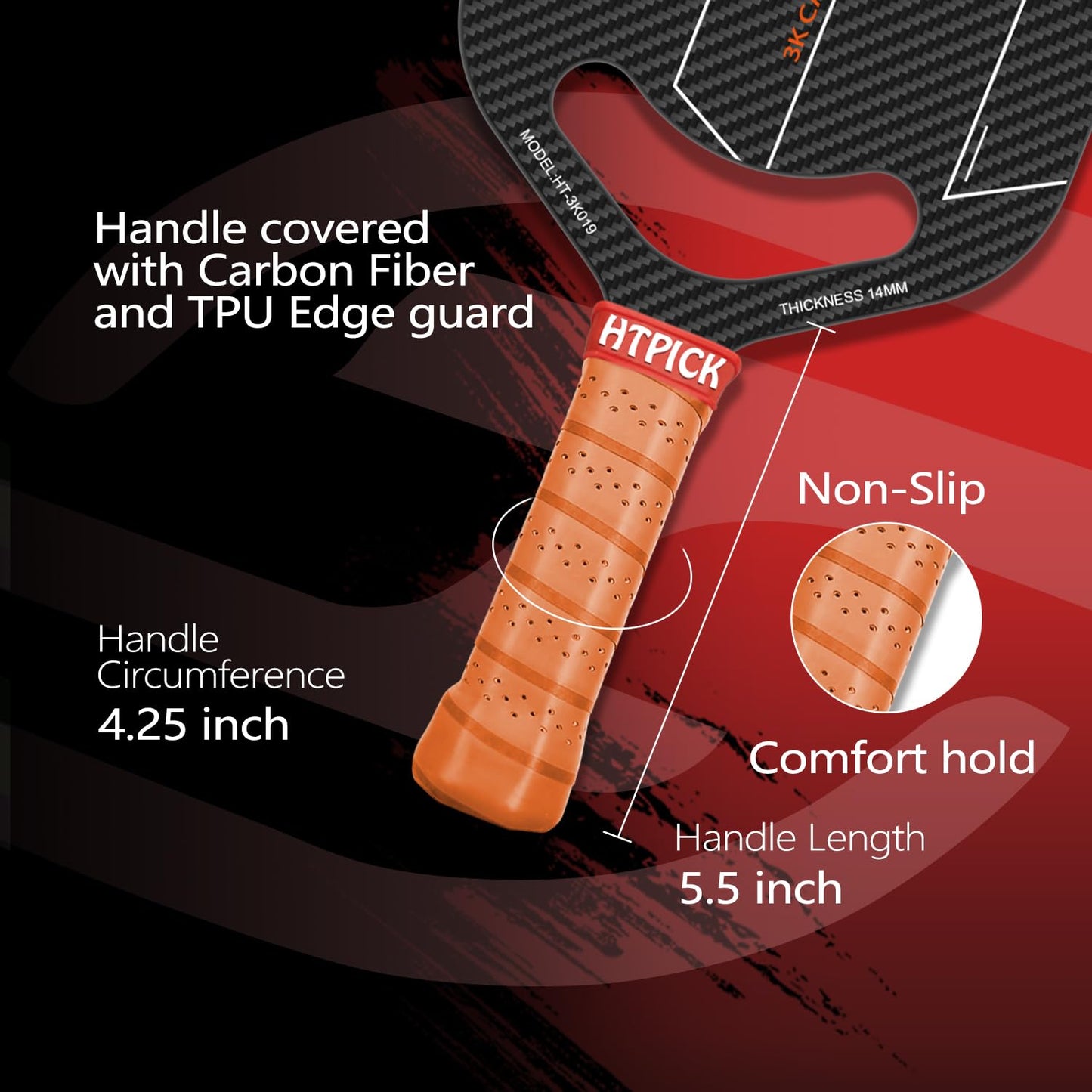 Pickleball Paddles, 3K Raw Carbon Fiber Pickleball Paddle with 14mm Thickness PP Honeycomb Core and Aero Throat, Designed for Unmatched Control and Added Power