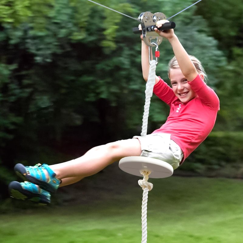 Fologtoo Zipline Pulley, 304 Stainless Steel Heavy Duty Zipline Trolley, 1100 lbs Working Load Limit - Reinforced Safety Handle for Backyard Zipline, Hauling, Suitable for 1/4 to 1/2 Inch Steel Cable
