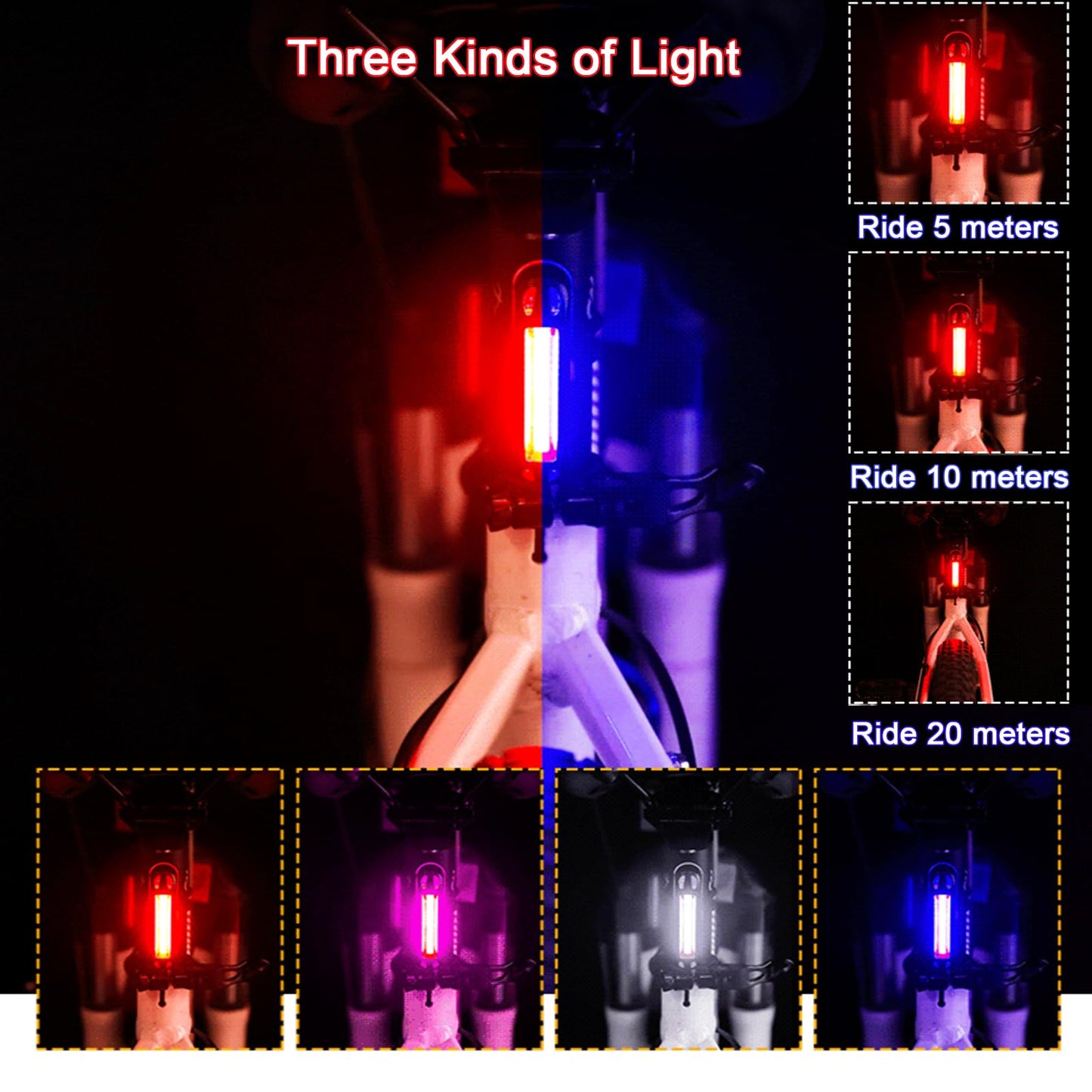 YUERWOVER Bike Tail Light Ultra Bright Bicycle Rear Light 2 Pack USB Rechargeable LED Safety Lamp Cycling Night Riding Essential Warning Flasher Waterproof 5 Modes Road Reflector(Red+Blue)