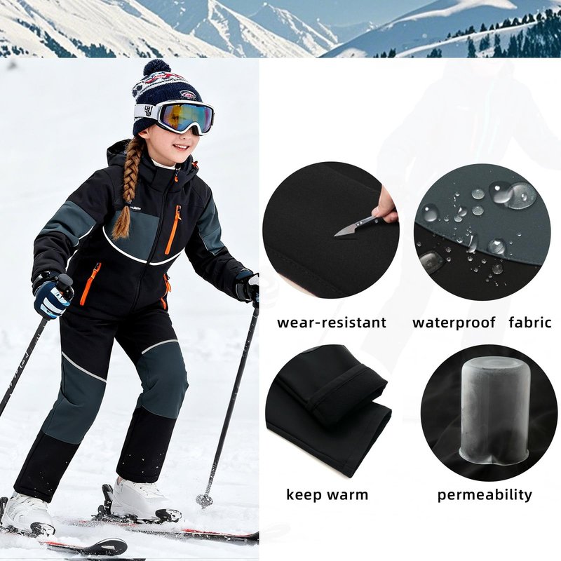 MEILONGER Boys Girls Softshell Skiing Snow Hiking Pants Fleece Lined Kids Waterproof Outdoor Trousers Bottoms(Black Gray,14)