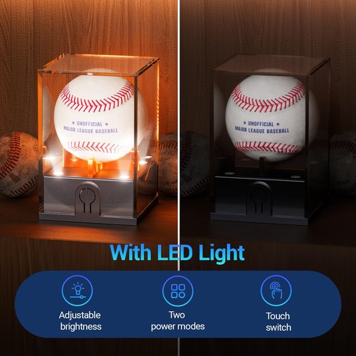 Leshein Baseball Display Case - LED Lighted Acrylic Holder for Memorabilia | UV Protected, Clear Design