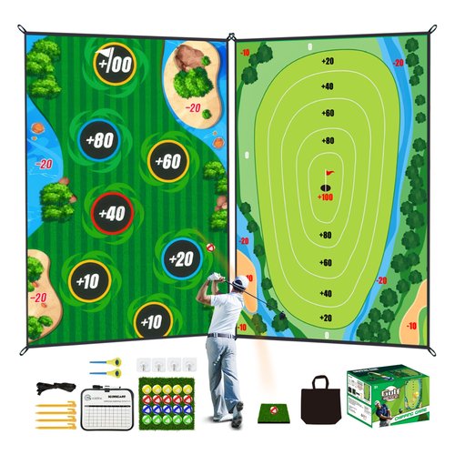 Golf Chipping Game Mat Double Sided,40 pcs Golf Game Set with 6×5 FT Golf Practice Mat,Outdoor Indoor Hitting Games for Adults & Kids,Home Backyard Garage Game, for Family Gatherings