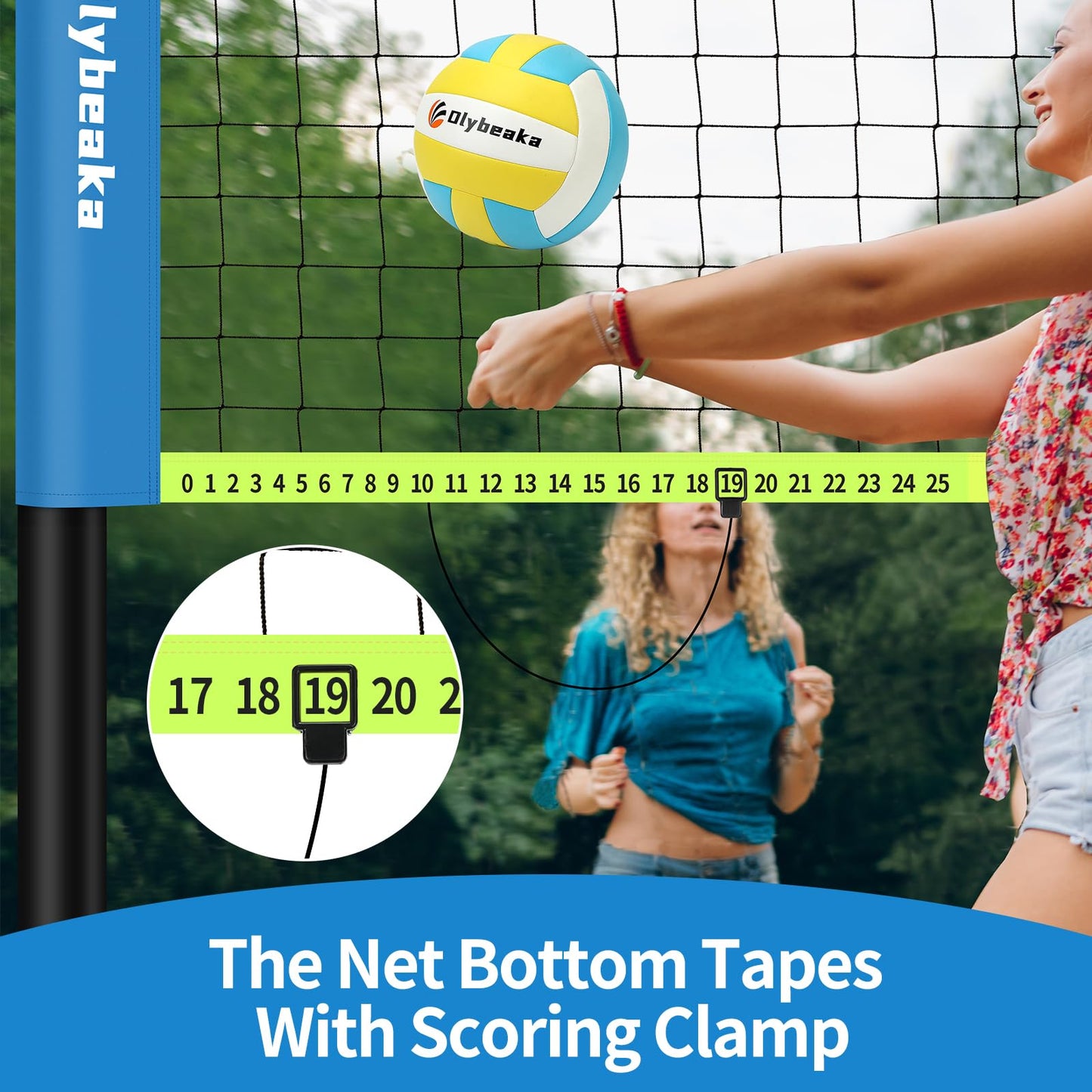 32ft Regulation Size Portable Outdoor Volleyball Net Set System for Backyard Beach with Height Adjustable Poles, PU Volleyball and Pump, Carry Bag, Boundary Line - Easy Set Up & Anti-Sagging