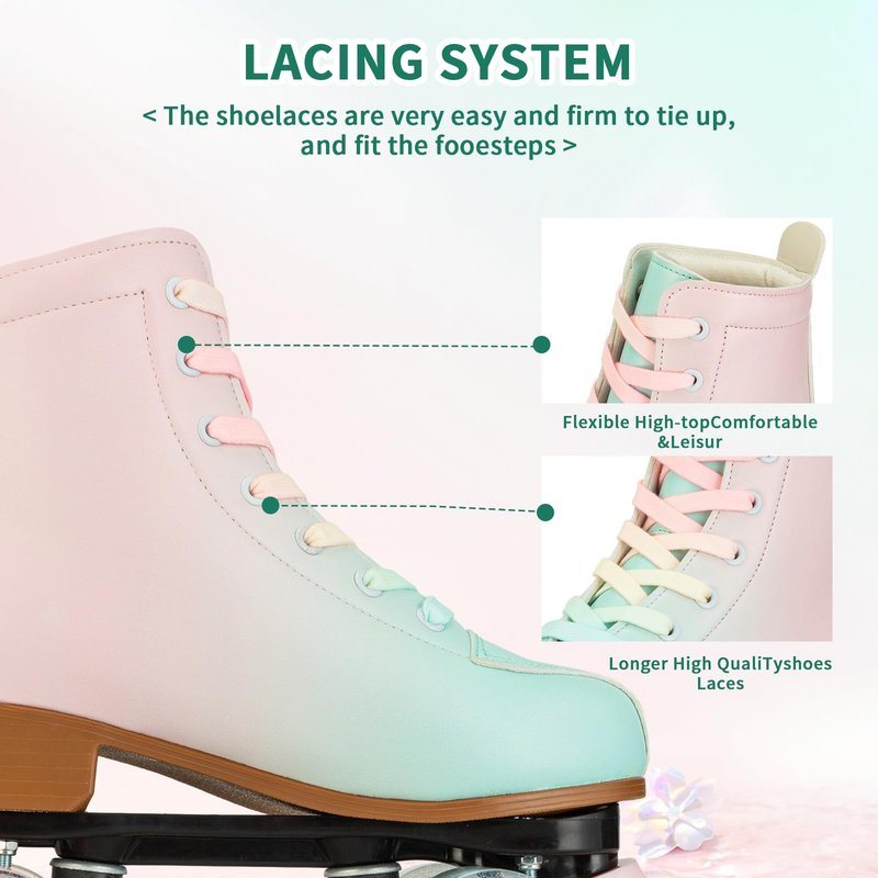 jessie Roller Skates for Girl and Women, PU Leather Fantastic Flash Wheel Kid Roller Skates Girls Ages 6-12 Beginner for Indoor Outdoor (Green Pink 35)
