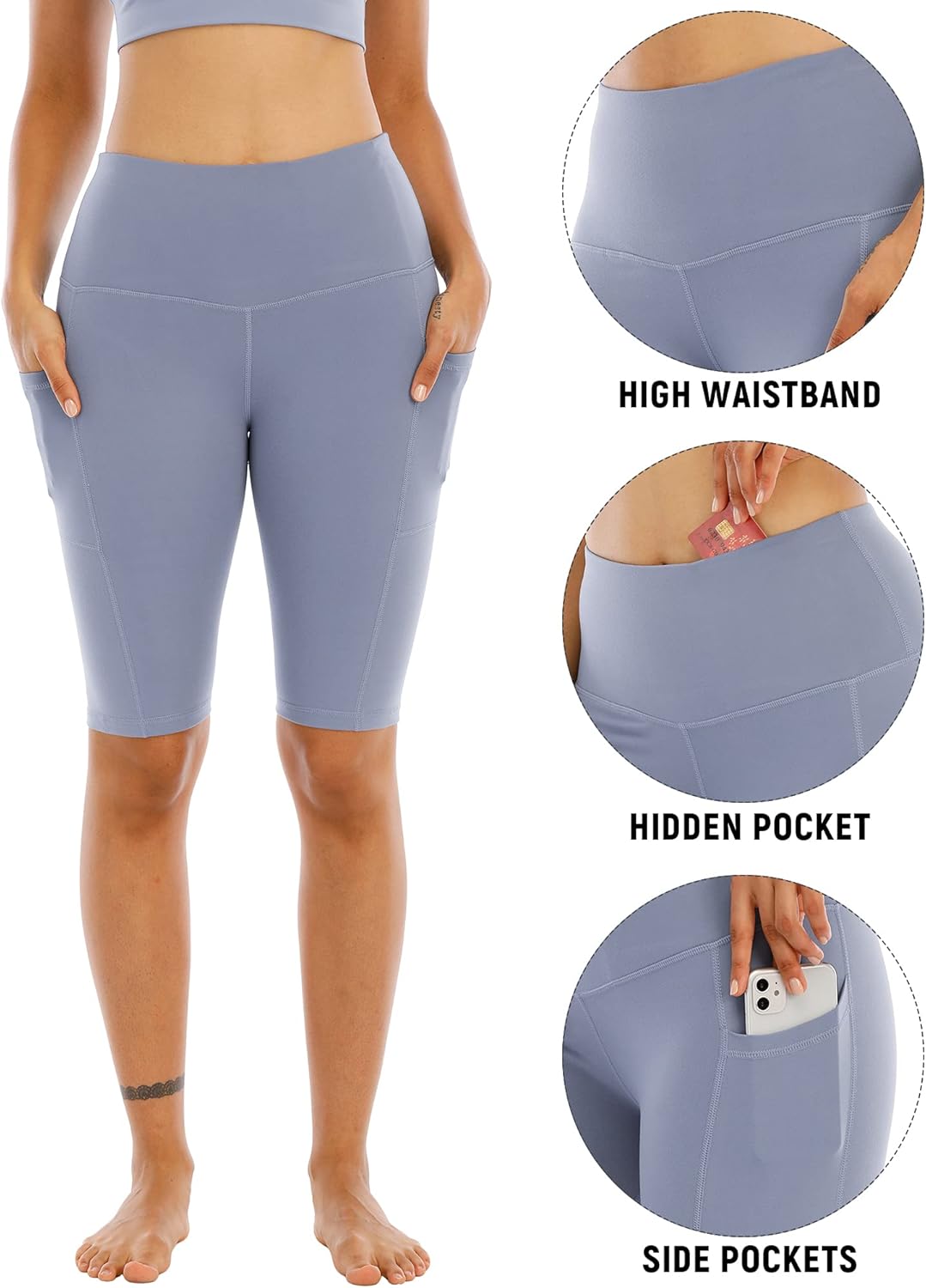 WHOUARE Biker Yoga Shorts - High Waisted with Pockets for Women | 4 Pack Athletic Workout Gear