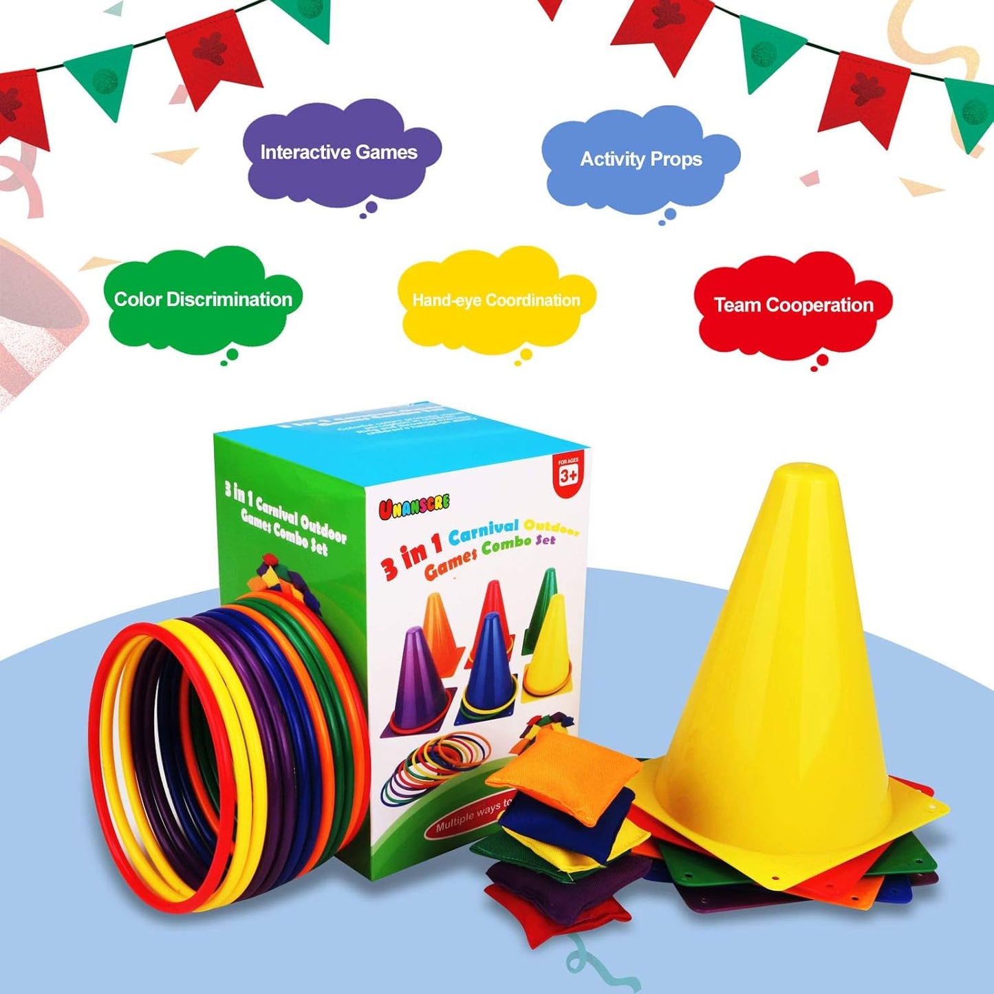 Unanscre 31PCS Carnival Outdoor Games Combo Set - Fun Ring Toss, Bean Bags & Cones for Kids | Perfect Birthday & Christmas Gift