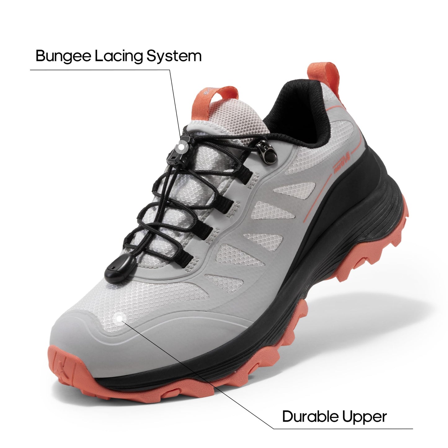 NORTIV 8 Women's Waterproof Hiking Shoes Quick Laces Outdoors Walking Trekking Camping Tennis Sneakers Canyon,Size 7.5,Grey Pink,SNHS241W
