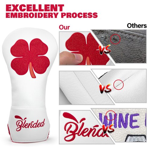 Golf Club Covers Embroidery Red Lucky Clover Driver Cover Fariway Wood Headcover Hybrid Head Covers Leather Golf Headcovers for Most Brand (for Hybrid)
