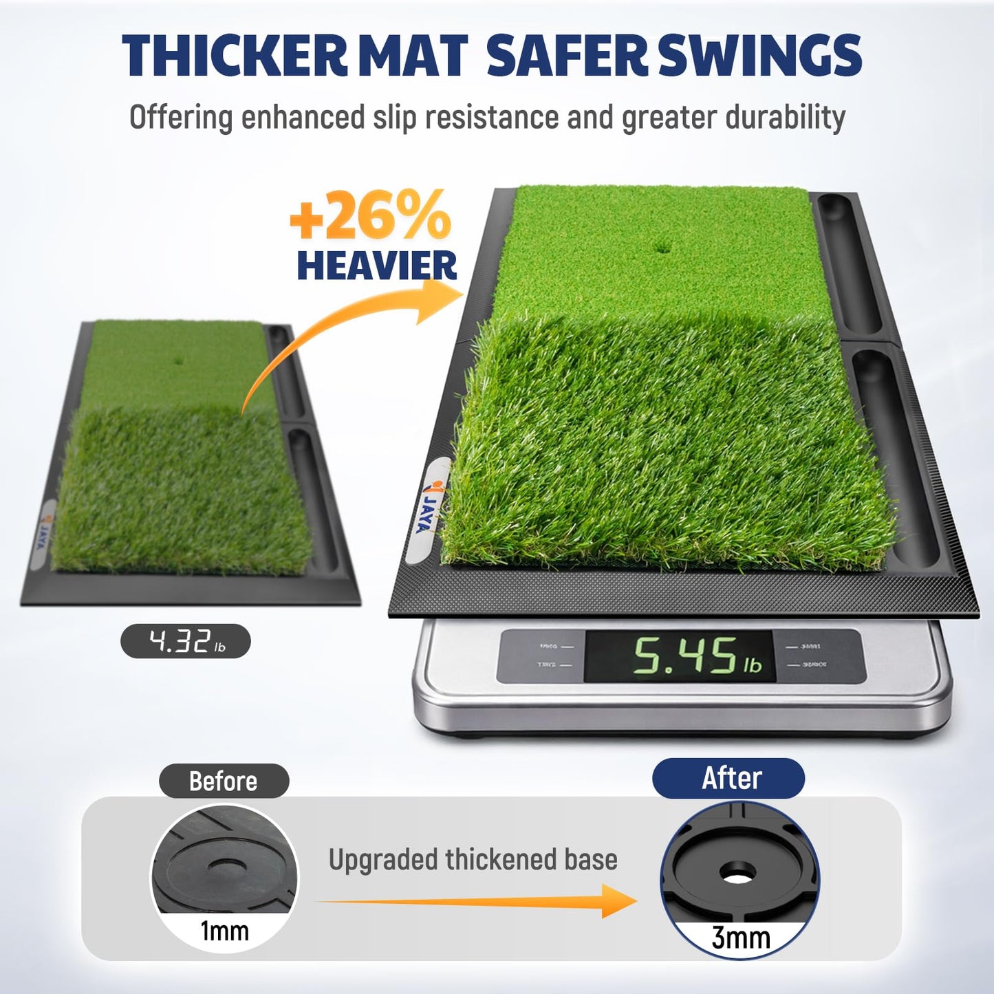 JAYA Golf Hitting Mat with Heavy Rubber Base, Foldable Golf Practice Mat for Indoor & Outdoor Training, Dual Turf Fairway & Rough Grass Mat for Swing, Chipping and Driving Practice