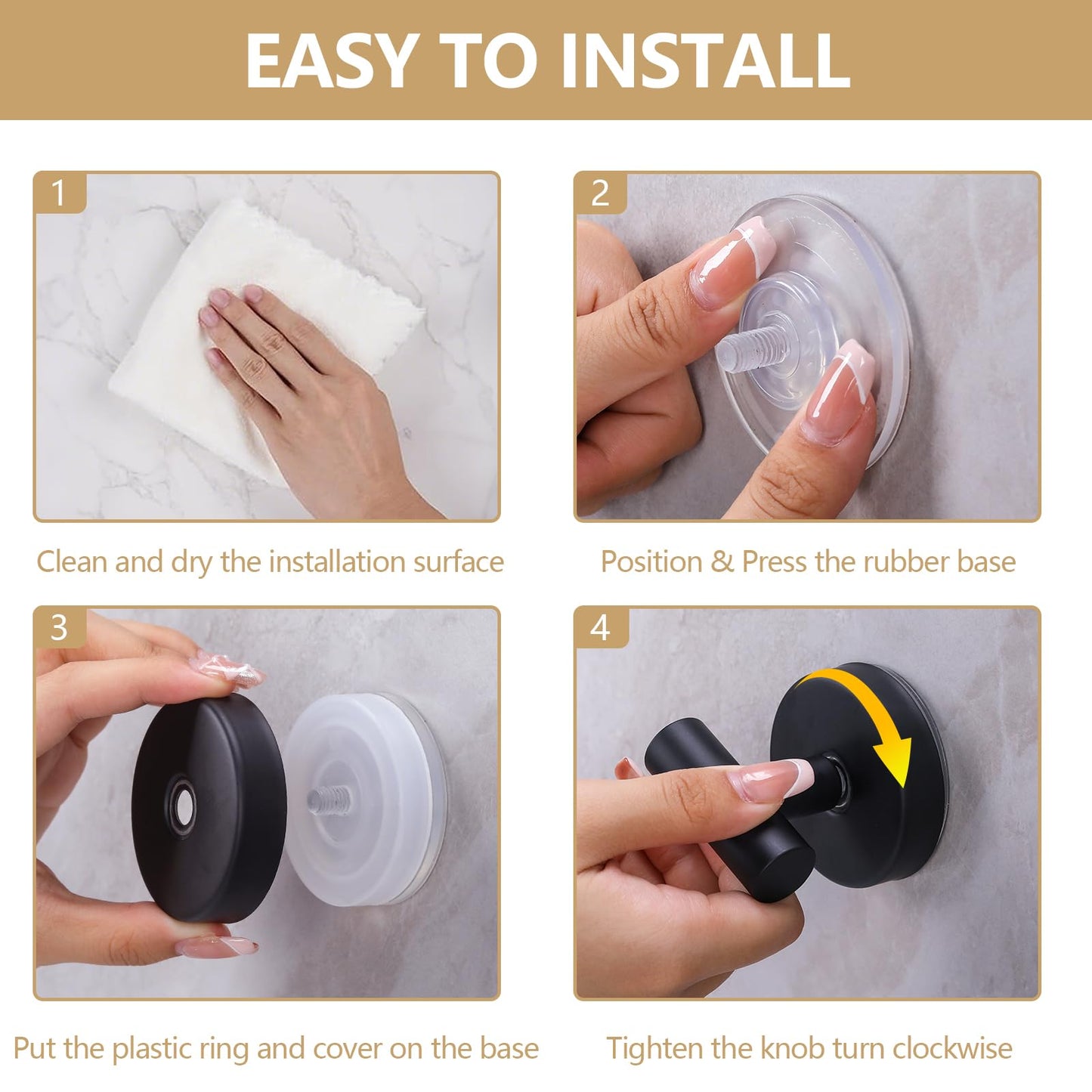 Towel Hooks Shower Suction Hook Towel Hanger for Bathroom Hanging Coat, Robe, Removable Wall Mounted Hook for Bedroom Kitchen Hotel Pool Matte Black(2-Pack)