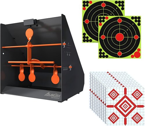 Center Shot Pellet Gun Target Trap - 12 Paper Targets & 4 Resetting Metal Targets for Airgun & Rifle Practice