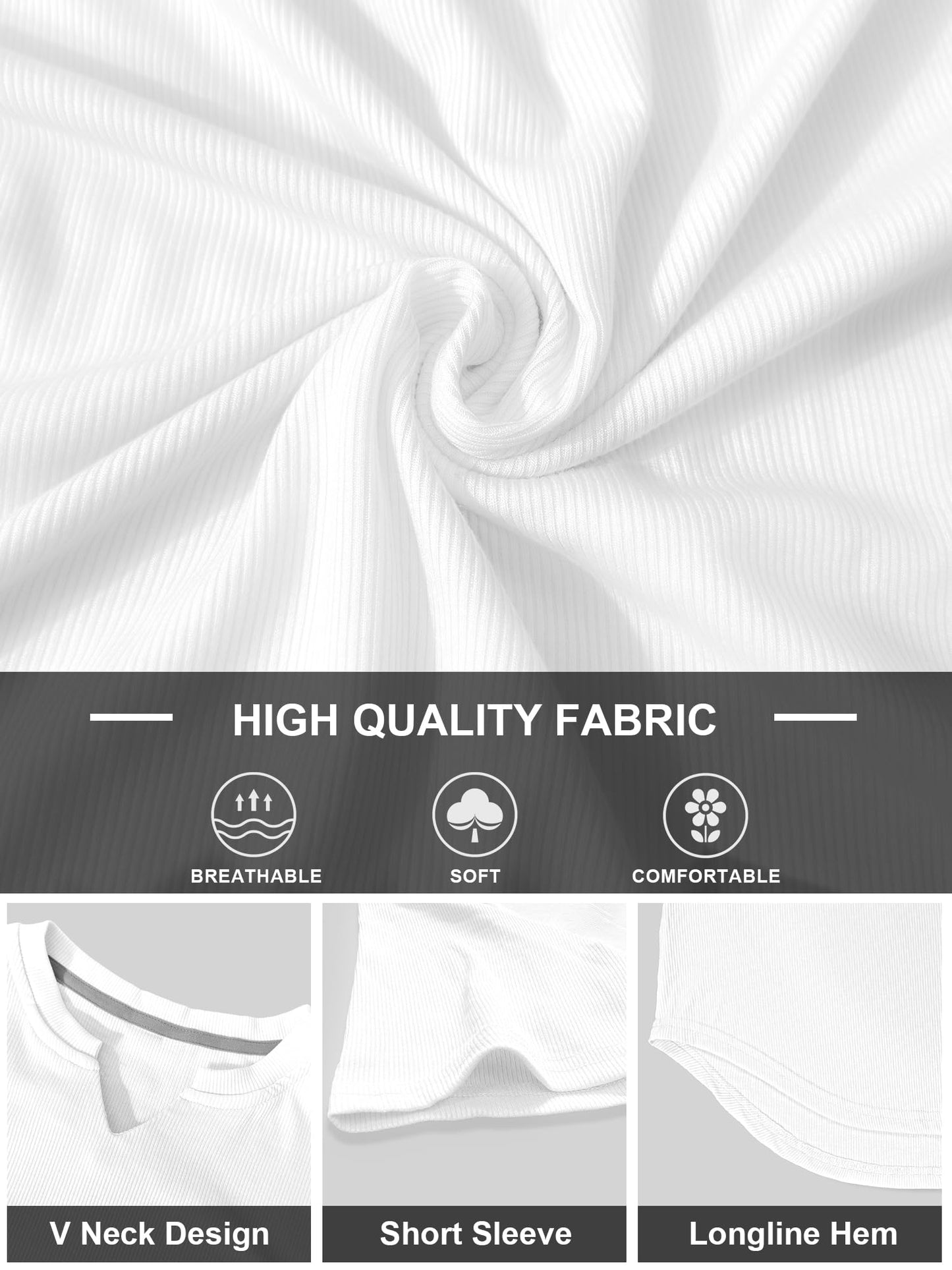 PLEPAN Muscle Shirts for Men Slim Fit Short Sleeve V Neck Henley Shirts Longline Gym Workout Athletic T-Shirts, White, XX-Large