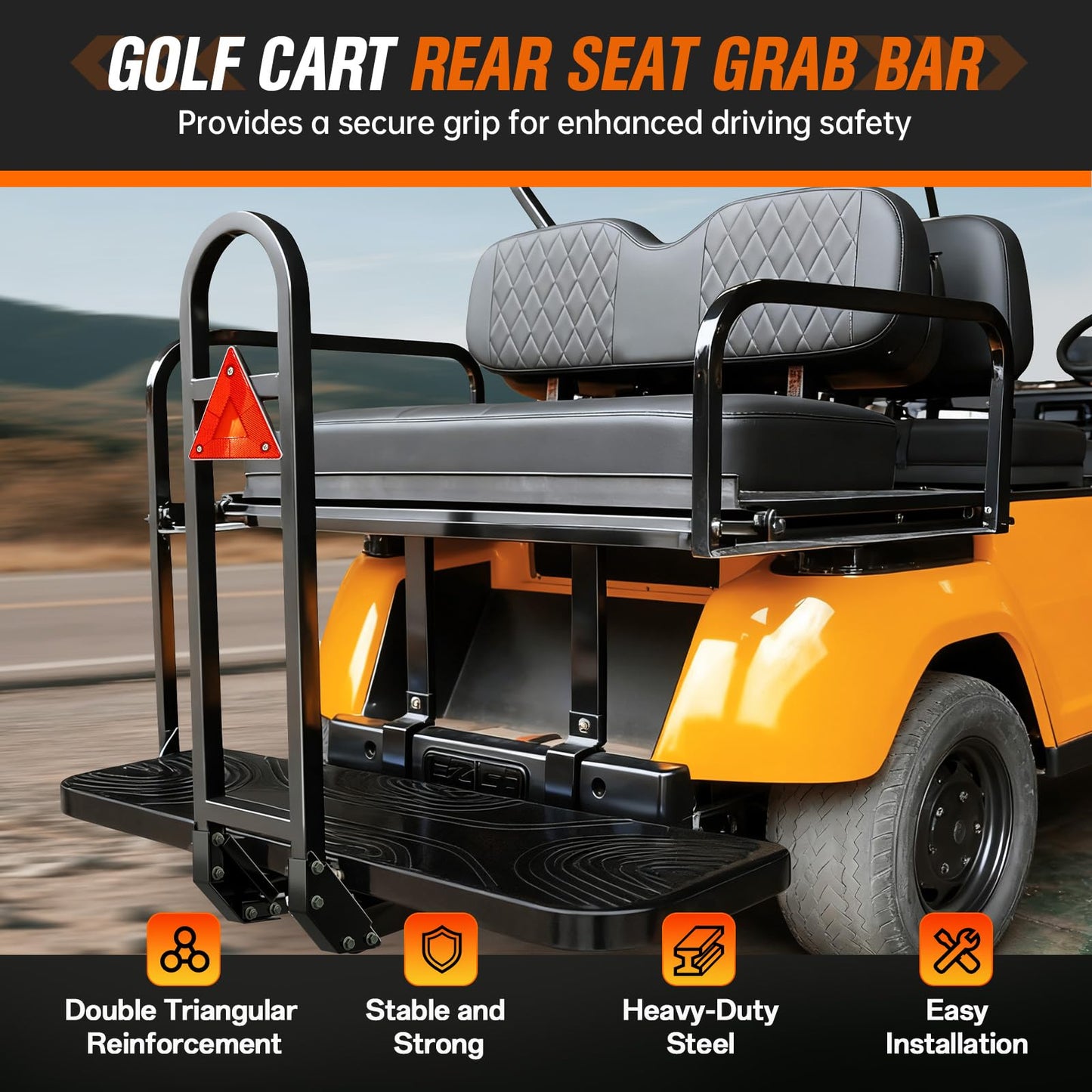 GODCTSUP Golf Cart Rear Seat Grab Bar, Fits Club Car EZGO Yamaha(2+2) /(4+2) Passenger Golf Cart with Metal Footplates, Universal Golf Cart Safety Grab Bar, Detachable & Easy to Install