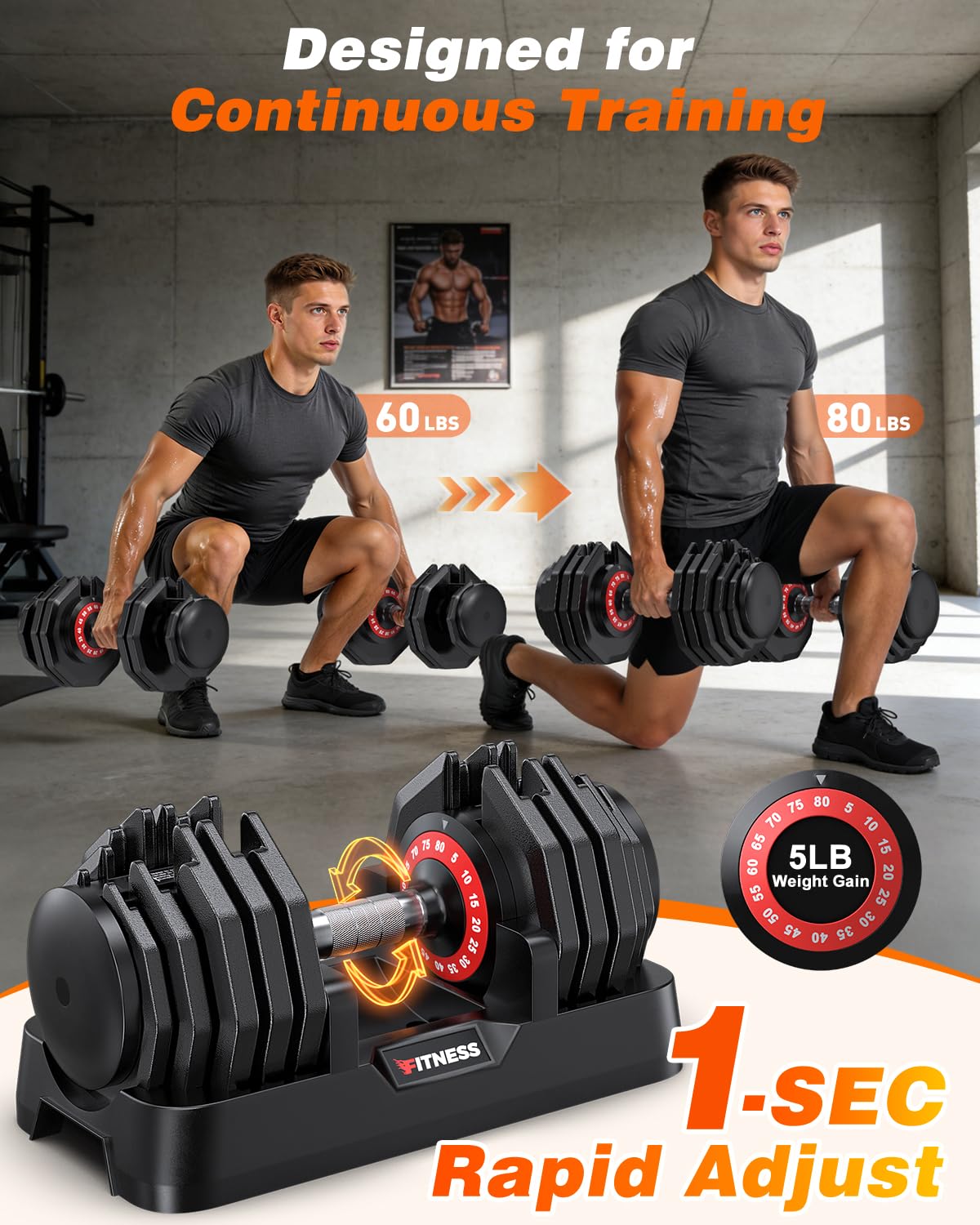 Rendpas Adjustable Dumbbell Set, Quick Adjust Free Weights for Home Gym
