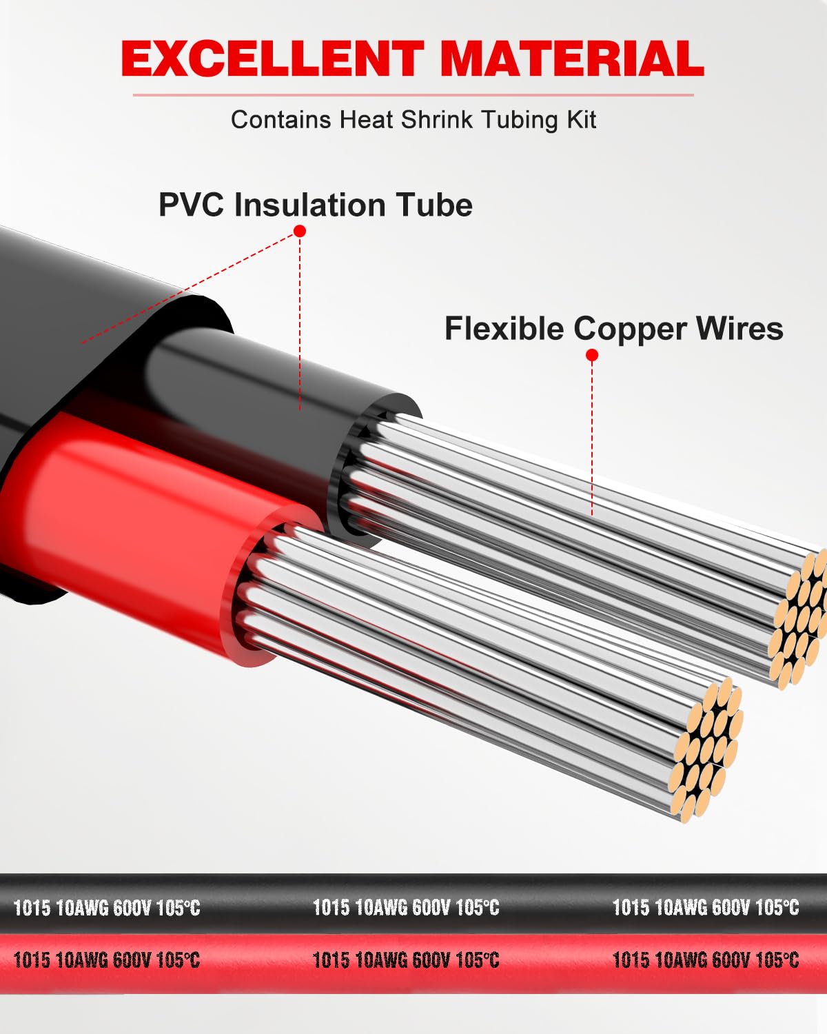 NAOEVO 10 AWG Stranded Electrical Wire - Flexible 12V Tinned Copper Cable for Automotive & Marine Use | 30FT