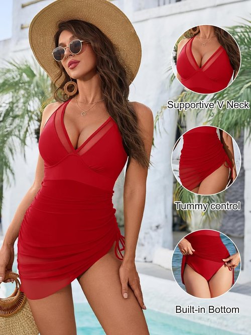 Blooming Jelly One Piece Swim Dress - Tummy Control & Slimming Mesh Wrap - Stylish Bathing Suit