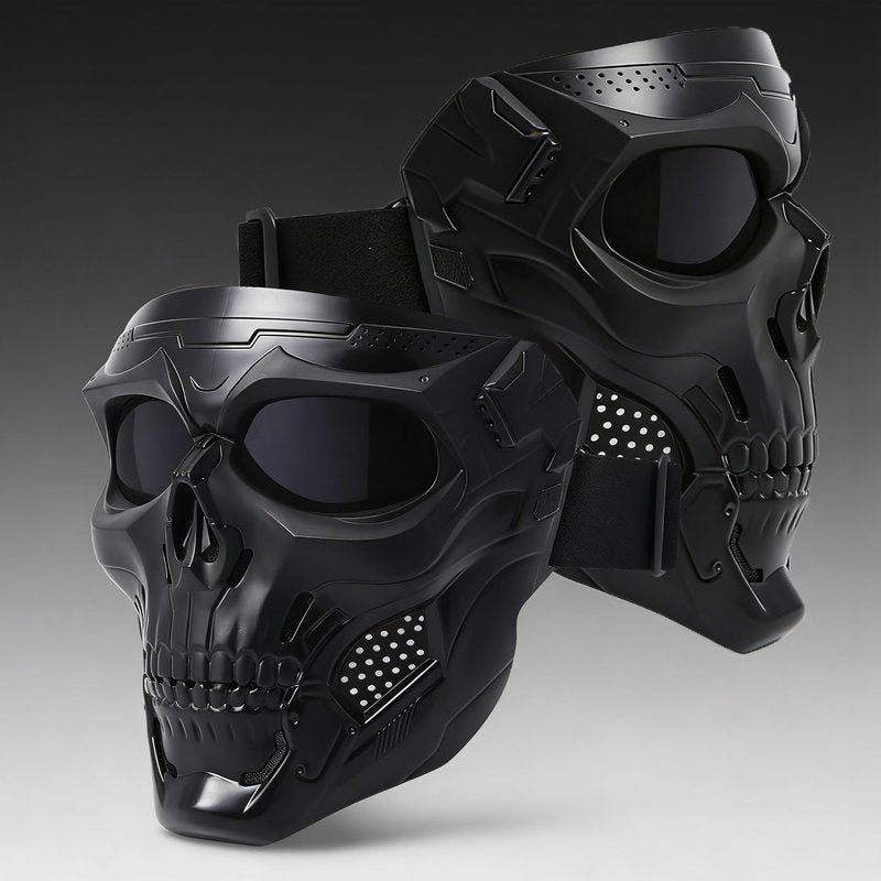 2 PCS Full Face Ghost Skeleton Mask - Black Tactical Gear with Anti-Dust Shield for Paintball, Cosplay & Halloween - Men Safety Protection Mask for Horror Costume, Cool Tactical Games