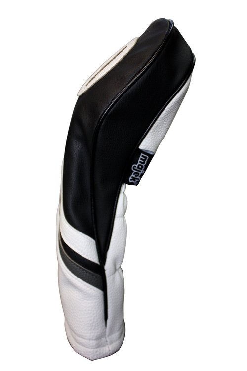 Majek Golf Headcovers Black and White Leather Style 1, 3, H Driver Hybrid and Fairway Head Covers Fits 460cc Drivers