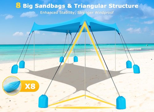 Gorich Beach Tent - UPF50+ Sun Shelter with 8 Sandbags | Windproof Pop-Up Canopy for Family & Travel
