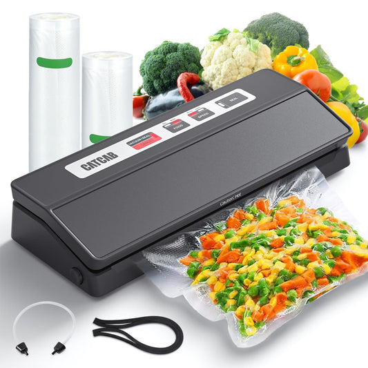 Vacuum Sealer Machine for Food Saver, 70kpa Powerful Suction Compact 7-in-1 Automatic Food Sealer for Sous Vide & Food Storage, Dry/Moist/Strong/Gentle Mode, Removable Drip Tray | 2 Bag Rolls, Black