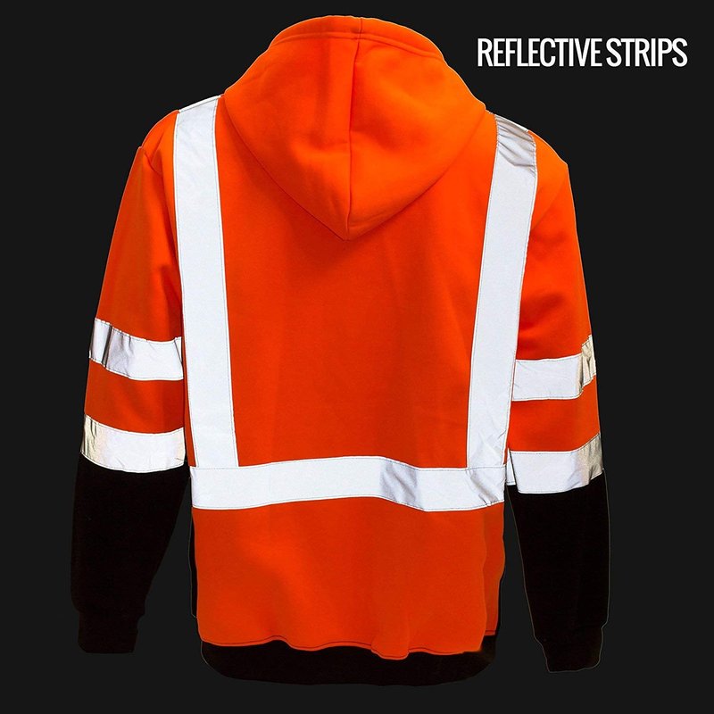 New York Hi-Viz Workwear H9011 Men's ANSI Class 3 High Visibility Class 3 Sweatshirt, Full Zip Hooded, Lightweight, Black Bottom 2XL
