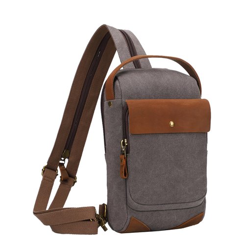 KL928 Canvas Sling Bag for Men Women, Casual Crossbody Backpack Travel Shoulder Daypacks Rucksack, Dark Grey