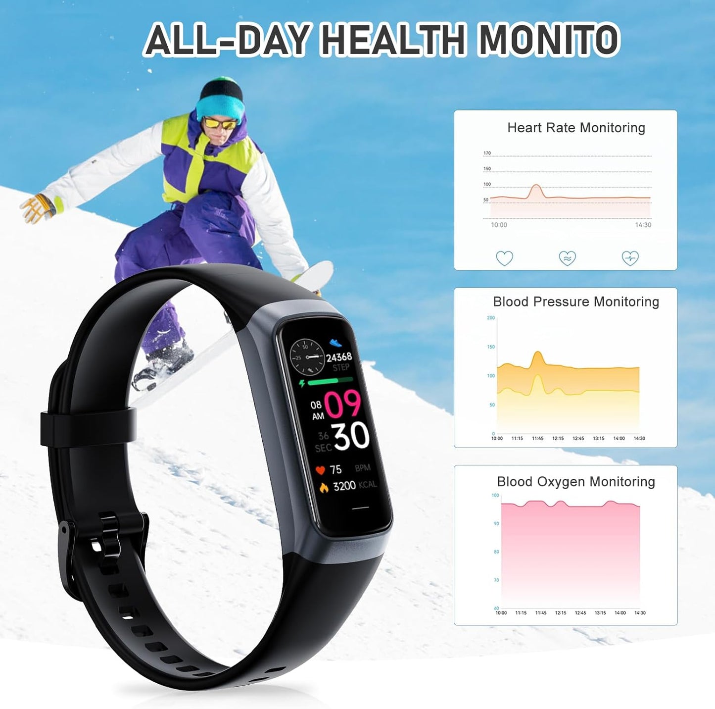 Skiennix Fitness Tracker - 24/7 Heart Rate & Blood Pressure Monitor | 1.1" AMOLED Screen, Waterproof, Activity Tracker for Men & Women