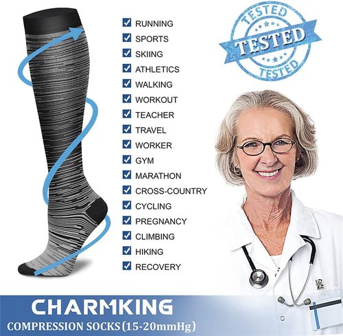 CHARMKING Compression Socks - 15-20 mmHg Circulation Support for Athletic Running & Cycling (8 Pairs)
