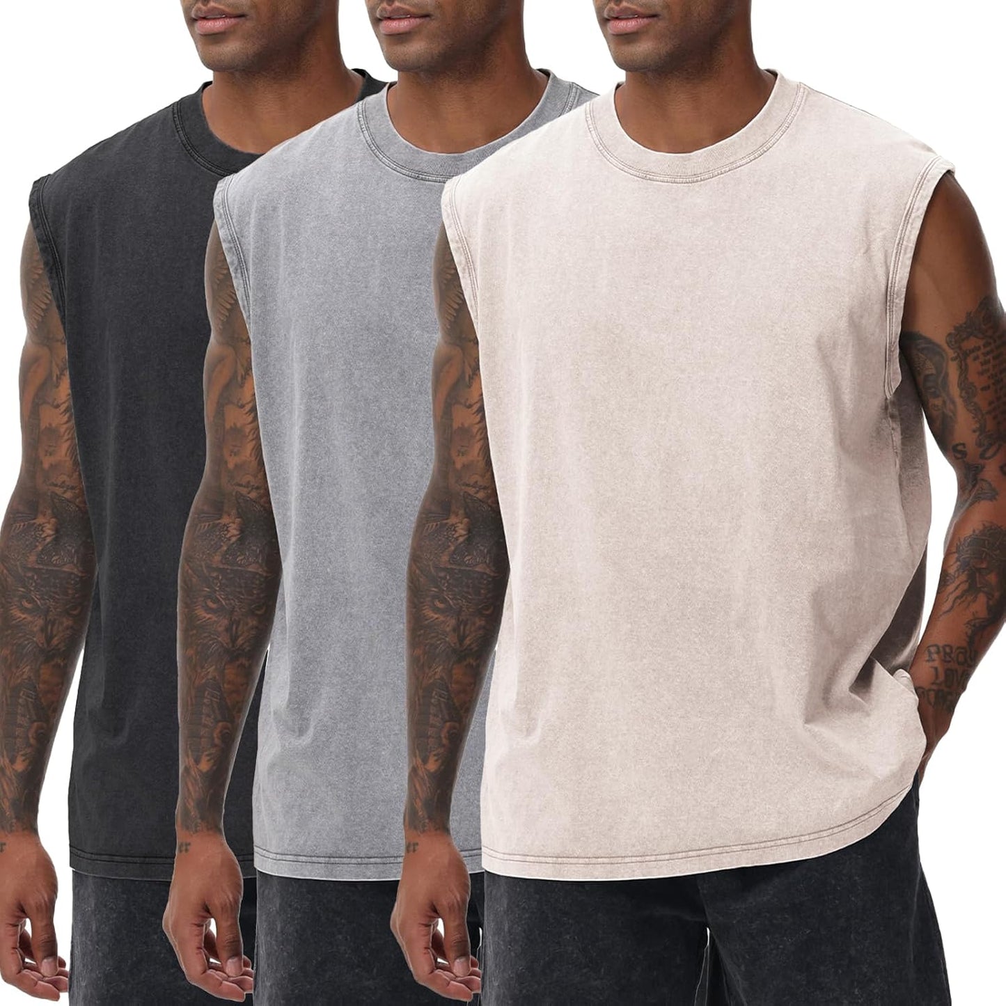 Skiennix Men's Workout Tank Top - Sleeveless Muscle Tee for Gym & Beach - Acid Wash Design