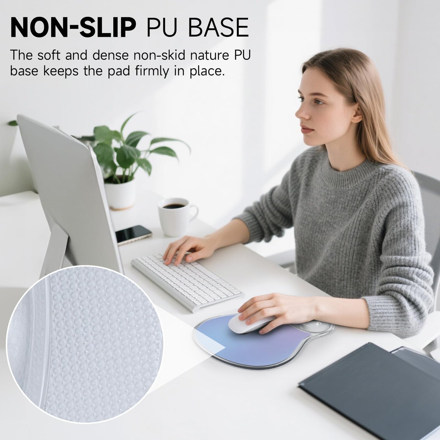 icolor Crystals Gel Wrist Rest Mouse Pads Ergonomic Mouse Mat with Memory Gel Cushion,Non-Slip PU Base Desk Skid Gel Pad for Computer Laptop,Relieves Wrist Pain (BluePurple)