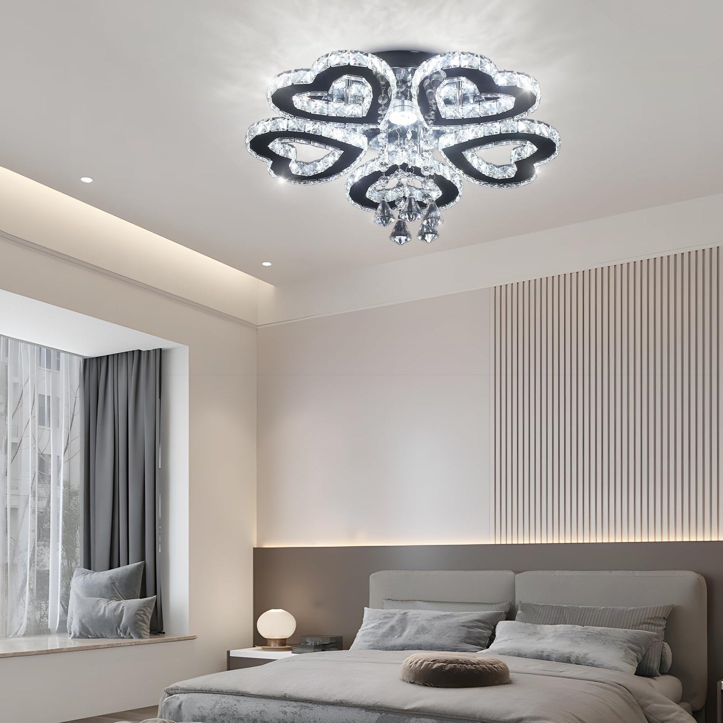 xychfantligh Modern Chandelier 5 Heart Ring Crystal Chandelier Crystal Ceiling Light Stainless Steel Pendant Light Chandeliers for Bedroom Living Room Dinning Room Foyer (Cool White 6500K)