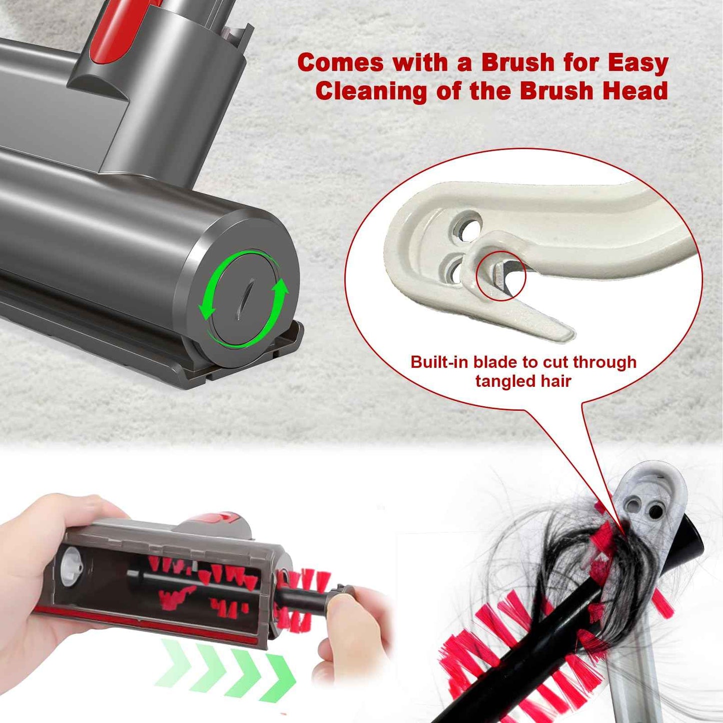 Zihvfzu Mini Motorized Brush Head Attachment for Dyson V7 V8 V10 V11 V15 Cordless Vacuum Cleaners, Upholstery, Mattress, Carpet, Couch, Car Seats, and Floor Cleaning Tool Replacement Parts